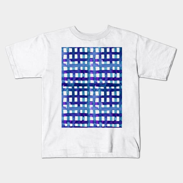 Watercolor grid - blue Kids T-Shirt by wackapacka